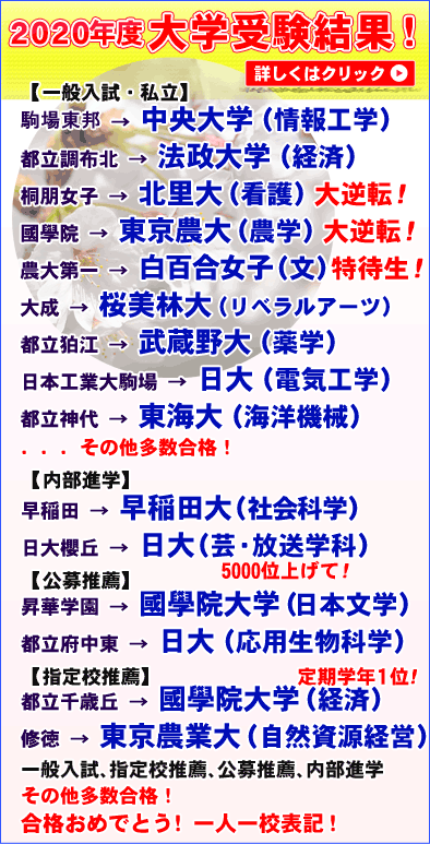 つつじヶ丘個別学習会高校生教室HPへ 2020年度大学受験結果(高校生教室)