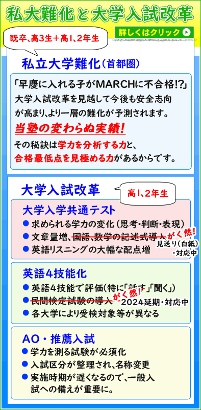 私立大学難化と大学入試改革の詳細へ 私立大学難化と大学入試改革